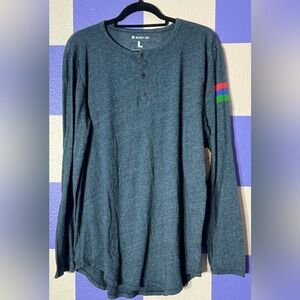 NWT Bucket List Perfect Travel Henley in Heather Blue - Size L *flawed*